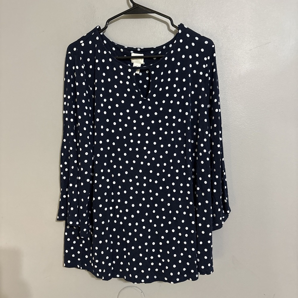Chico's women's Blue blouse top polka dot size 2 Casual